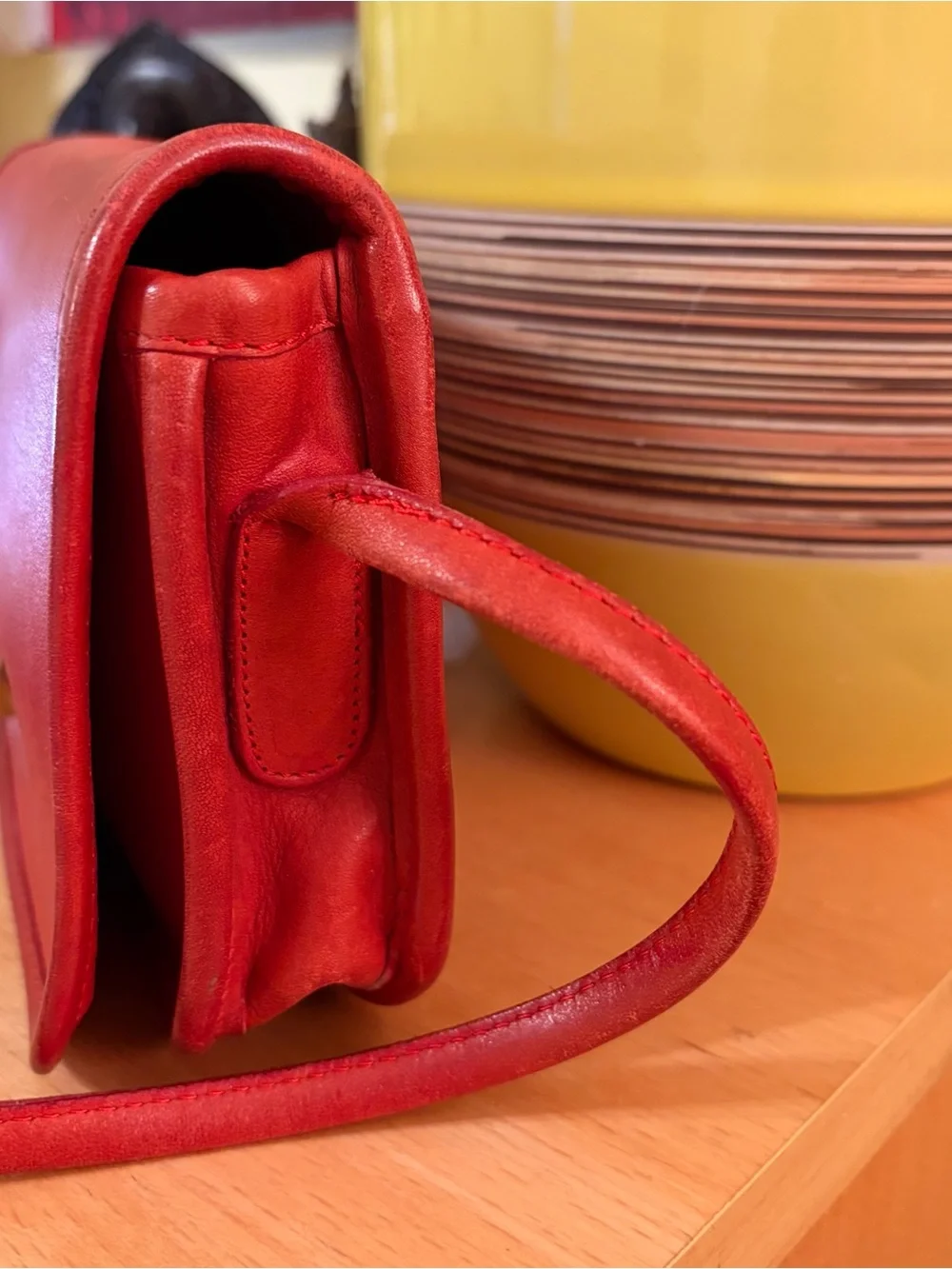 Vintage Coach Dinky 80s 90s Cherry Red Leather Crossbody Bag Purse Made In USA